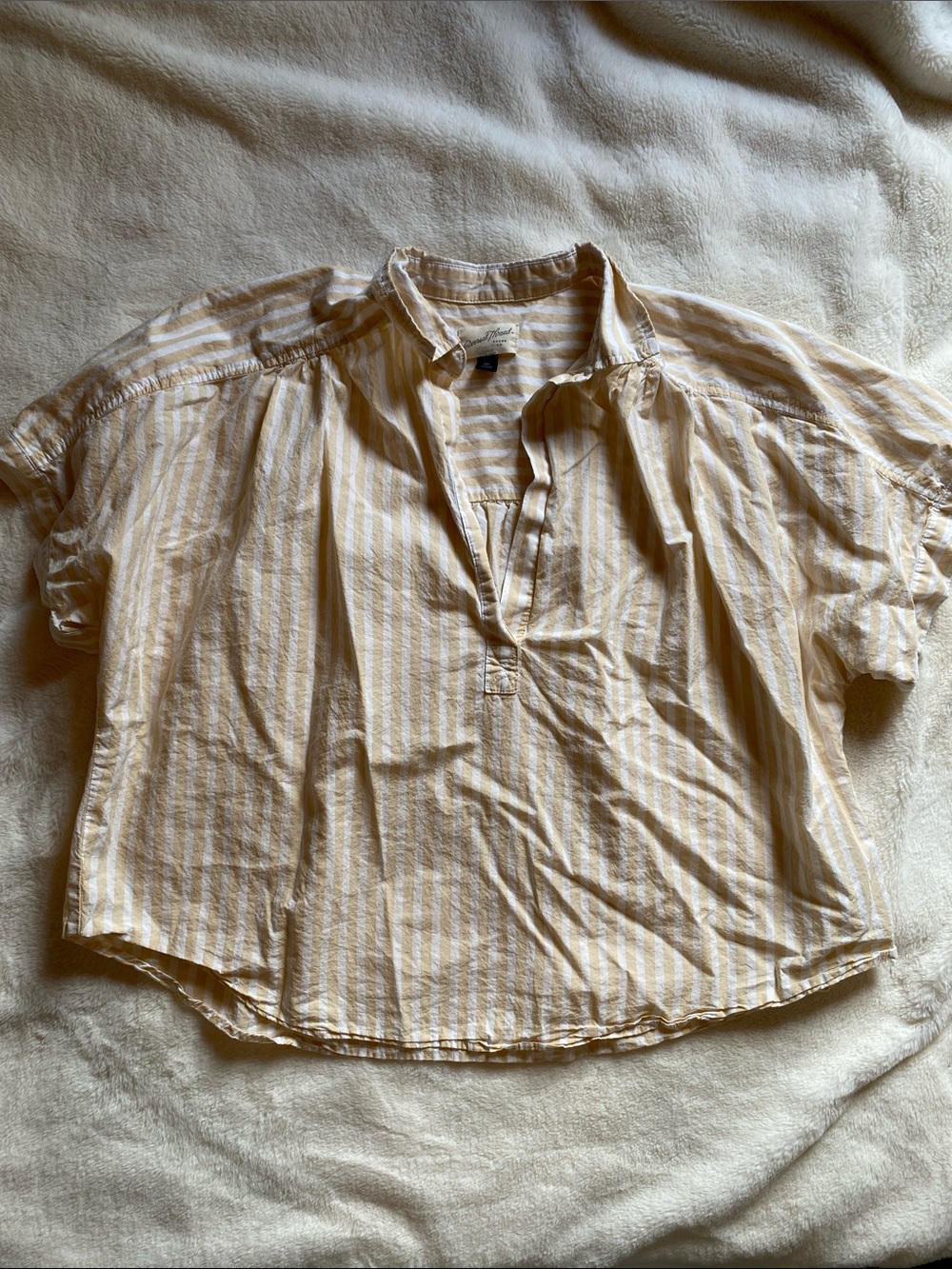 Cotton Striped Universal Thread Collared Short Sleeve with Scalloped Hem XXL